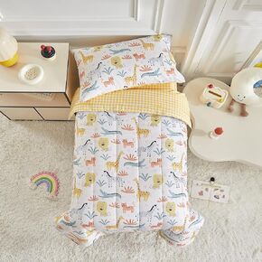 Joyreap 4 Piece Toddler Bedding Set- World of The Sea Theme Blue Toddler Comforter Set, Includes Quilted Comforter, Fitted Sheet, Top Sheet, and Pillow Case