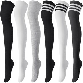 Thigh High Socks for Women, Warm Over Knee High Socks, Extra Long Striped High Boot Stockings for Daily Wear