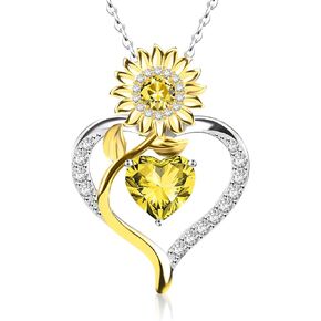 HOH-Tech Sunflower Necklaces for Women 925 Sterling Silver Sunflower Pendant Birthstone Sunflower Jewelry Valentine's Birthday Anniversary Christmas Mothers Day Gifts for Mom Wife