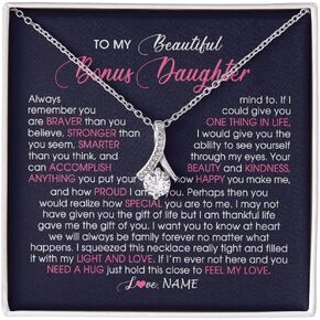 Personalized To My Bonus Daughter Necklace from Stepmom Stepdad I Will Always Love You Stepdaughter Jewelry Birthday Wedding Christmas Customized Message Card