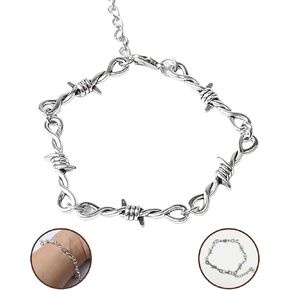 925 Sterling Silver Heart Barbed Wire Necklace Bracelet For Men and Women - Barbwire Little Thorns Chain Choker Jewelry Gifts Barb Wine Necklace Gothic Hiphop Punk Little Thorns Chain Choker Bracelet