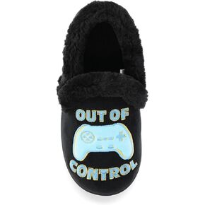 Wonder Nation Big Boys Video Game - Game Over Sleep Mode Gamer Slippers -Black, 2/3, wni88