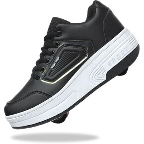 Kids Shoes with Double Wheels - Single Wheel - Fashion Sneakers for Boys Girls Party Birthday Christmas 7.5 Big Kid Black