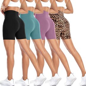 4 Pack 8"/5" Biker Shorts Women Tummy Control, High Waisted Workout Gym Shorts for Athletic Yoga Running