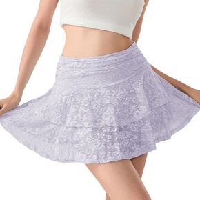 Mxiqqpltky Lace Skirts for Women Y2k Low Waist Flowy Skirts Layered Pleated Ruffle Mini Skirt Streetwear