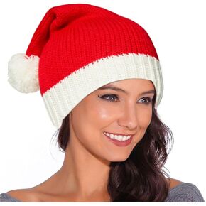 Christmas Knitted Beanies Santa Hat for Women, Xmas Tree Knitted Crochet Beanie with Star Rhinestones Holiday Costume Cap