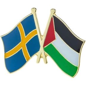Sweden Swedish Palestine Palestinian National Flag Crossed Flags Friendship Love Alliance Allies 1" Enamel Pin