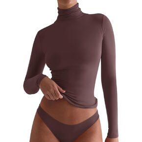 PINKMSTYLE Turtleneck Long Sleeve Tops for Women Fitted Double Lined T Shirts Base Layer Fall Outfits 2024