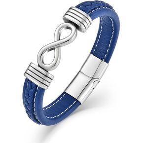 Men's Infinity Symbol Leather Bracelet, 8.5" Cuff Bracelet for Men,with Stainless Steel Clasp