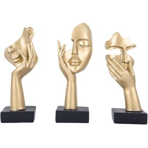 Thinker Statue Modern Abstract Art Decor Face Sculptures Decorative Objects Tv Stand Decor Items Figurine Office Study Room Bookshelf Desktop Home Decor Accent (Gold)