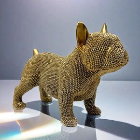 FUNSXBUG Resin French Bulldog Statue Dog Figurines Sculpture Collectibles Home Office Desktop Decor Outdoor Garden Display Decoration (Silver)