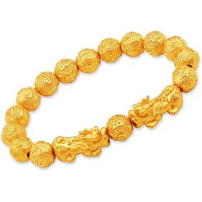 Vanski Feng Shui Amulet Bracelet Prosperity Golden Bead Bracelet with Pi Xiu/Pi Yao Attract Lucky Wealthy Bangle for Women/Men (Style A)