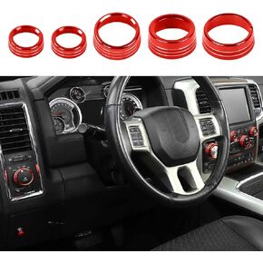 Hoolcar Air Conditioner Headlight Switch Knob Cover Aluminum Alloy Center Console Switch Knob Cover Compatible with 2013-2017 Dodge Ram, Interior Accessories, Red, 5PCs