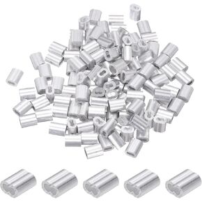 PATIKIL 1/16"/ 1.5mm Aluminum Crimping Loop Sleeves, 120Pcs Cable Crimp Ferrules Wire Rope Sleeves Loops for Rigging Railing, Silver Tone