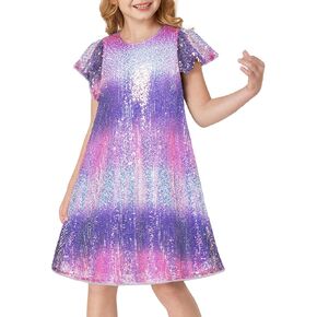 GRACE KARIN Girls Fancy Dress Light Purple Kids Sequin Formal Party Prom Sparkly Pageant Graduation Spring Summer Midi Dresses Size 8