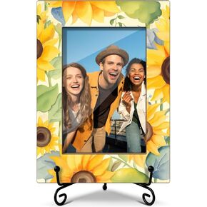 Wooden Photo Frame Sunflower Gifts For Women, Appreciation Gifts For Christmas Halloween Tabletop Display Home Decor Party Decors Rustic Picture Frames With Stand for Friends Mother Wife Couple -04