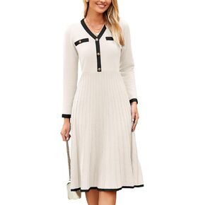 Simplee Women Long Sleeve Sweater Dress Ribbed Knit Formal Work Midi Dresses