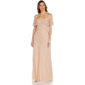 Adrianna Papell Women's Beaded Flounce Top Gown