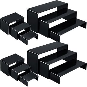 4 Set Acrylic Display Risers Medium and Large Display Stand Shelf Acrylic Risers for Display Cupcake Acrylic Riser Showcase Figure Jewelry Collectibles Stands Desktop Shelf for Organize (Black)