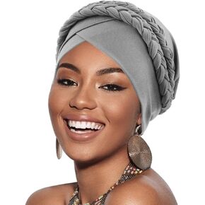 DRESHOW African Women Turban Caps Cotton Beanie Twist Headscarf Pre-Tied Double Twisted Braids Wrap Hat Chemo Cancer Cap