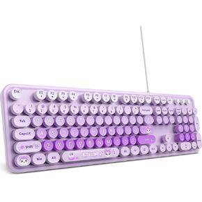 Wireless Keyboard and Mouse Combo, MOFII Full-Size Retro Round Keyboard and Mouse Wireless, 2.4 GHz Wireless USB Receiver, Plug and Play, Compatible with PC, Laptop, Desktop, Computer