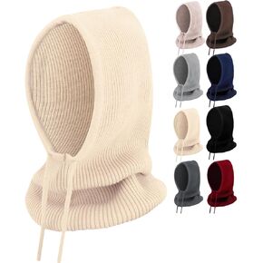 Peicees Hooded Scarf Hat Knit Balaclava for Women Men Winter Neck Gaiters Beanie Skull Cap Drawstring Neck Warmer Fashion in Kuwait