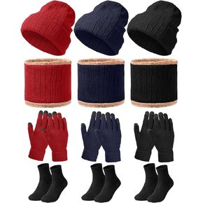 18 Pieces Winter Beanie Hat Scarf Gloves with Gift Boxes and Bag Sets for Women Warm Fleece Lined Knit Ladies Cap Neck Scarf Touchscreen Gloves with Socks for Women Gifts Christmas