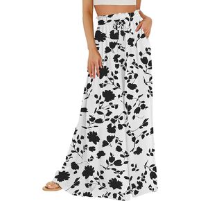 Buauty Women's Wide Leg Pants High Waist Palazzo Pants Boho Flowy Dress Pants 2024 Summer Trendy Casual Lounge Beach Trousers