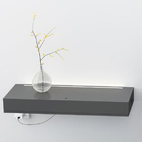 24'' Gray Floating Shelves, 10'' Deep, 3'' Thick, High Gloss Wall Mounted Shelves with Lights, Ideal for Living Room Display, Bedroom Nightstand, Office Storage, Kitchen Decor, or Under TV