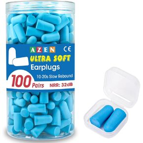 AZEN 100 Pairs Ear Plugs Bulk, Soft Foam Ear Plugs for Sleeping Noise Cancelling, NRR 32dB Earplugs for Concerts Shooting Swimming Noise Reduction (Lake Blue)