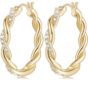 ENROSE Gold Hoop Earrings 14K Gold Earrings for Women Twisted Large Gold Hoop Earrings Minimalist Diamond Earrings Gold Jewelry (B-GD)