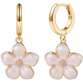 Cherry Blossom Earrings for Women Gold Sakura Hoop Earrings Flower Dangle Hoop Earrings Enamel Drop Earrings Cute Birthday Fashion Jewelry