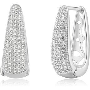 Austrian Crystal Oval Hoop Earrings for Women Hinged Hoop 14K Gold Plated Hypoallergenic Statement Jewelry Gift