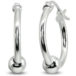 LOVVE Sterling Silver Polished Round Click-Top Hoop with Bead Earrings, Choice of Sizes