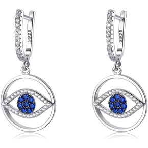 Sterling Silver Evil Eye Huggie Earrings | NOT ONLY POST PART | White Gold Plated Huggie Hoop Earrings for Women
