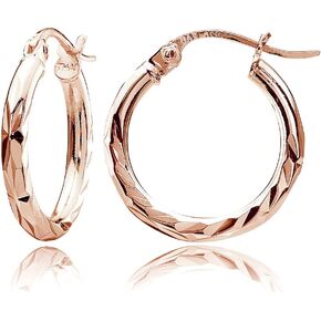 Diamond Cut 20mm Round Hoop Earrings Rose Gold Flashed Silver