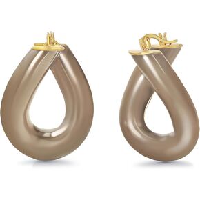Gold Brown Beige Enamel Resin Dainty Simple Minimalistic Twist Irregular Geometric Oval Hoop Statement Earrings for Women, Small Bold Tan Drop Handmade Trendy Bohemian Jewelry Gifts, Unique Simple Teardrop Dangle Summer Beach Fashion Earrings Accessories,