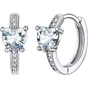 Silvora S925 Sterling Silver Birthstone Earrings, 10mm Inner Diameter with Heart/Round Shaped CZ Stone, Hoop Earrings for Women - Birthstone Jewelry in Kuwait