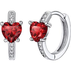 Silvora S925 Sterling Silver Birthstone Earrings, 10mm Inner Diameter with Heart/Round Shaped CZ Stone, Hoop Earrings for Women - Birthstone Jewelry