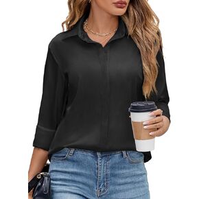 Neweek Womens Satin Button Down Shirts Long Sleeve Dress Shirts Silk Work Blouses for Women Dressy Casual Tunic Tops in Kuwait