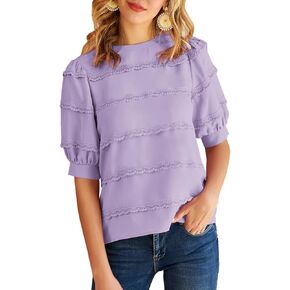 GRACE KARIN Women's Work Business Blouse Casual Puff Short Sleeve Shirts Lace Tops Loose Fit