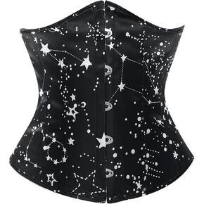 SHYMMUO Women Black Corset Steel Boned Underbust Corset Belt Satin Waist Trainer Cincher