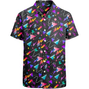 Artsadd 80s 90s Hawaiian Shirt for Men Vintage Button Down Short Sleeve Big and Tall Shirts Funny Party Disco Outfit