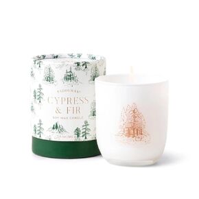 Paddywax Holiday Candles Cypress & Fir Collection Gift Boxed Artisan Scented Candle in Opaque Glass, 5-Ounce, White