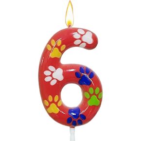 Number 6 Dog Paw Birthday Candles | Cute Blue and Yellow Paw Cake Topper | Ideal for 6-Year-Old Boy/Girl Paw Birthday Decorations | Perfect for Dog Theme Parties