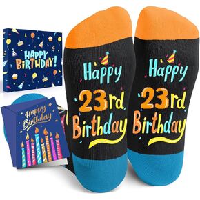 HAPPYPOP 23rd Birthday Gifts Ideas Socks - Socks for 23 Year Olds Women Men, Best Gifts for 23 Year Olds, 23rd Birthday Socks With Greeting Card