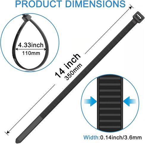 100 PCS Black Nylon Zip Ties 10 Inch - Heavy Duty, UV-Resistant, High/Low Temperature, Flame-Retardant, Corrosion-Resistant, Flexible, Eco-Friendly - Ideal for Home, Fence in Saudi Arabia