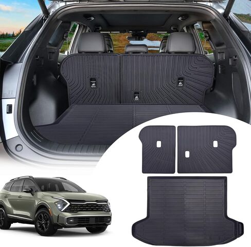 بطانات البضائع مسند الظهر حصيرة لكيا سبورتاج الملحقات 2023-2024 مع هوك وحلقة الخلفي الجذع حصيرة المقعد الخلفي الغطاء الخلفي حامي جميع الأحوال الجوية المضادة للانزلاق انقسام الكلب بطانة 3 قطع in Kuwait