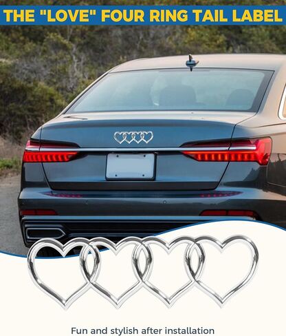 3D Car Decals,Heart Decals for Cars,Car Accessories,Car Trunk Badge Decal Sticker,Car Logo Emblem Sticker,Car Tail Replacement Decoration Decals,Applicable to A3 A4 A5 A6 A8 TT R8 Q3 Q5 (Silver) in Saudi Arabia