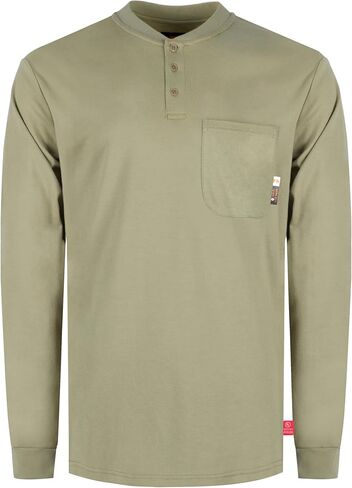 KONRECO FR Shirts for Men Long Sleeve 7oz Cotton Flame Resistant/Fire Retardant CAT2 Henley Shirt in Saudi Arabia
